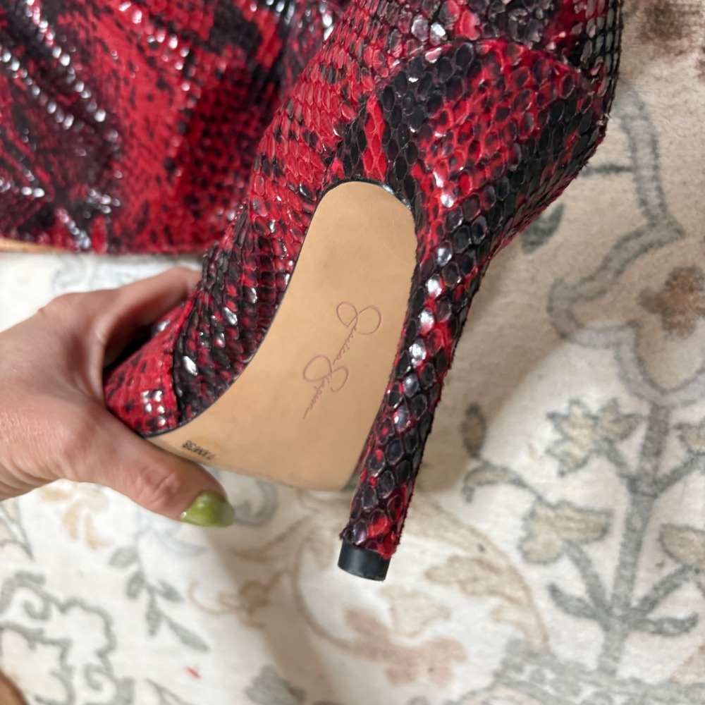 Jessica Simpson Red Snakeskin Over The Knee Slouch Stiletto Boots 7.5M 38 - Picture 5 of 10